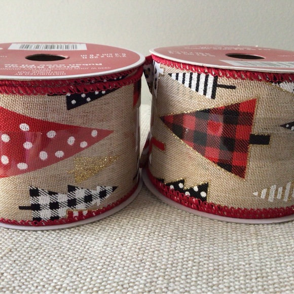 2 Rolls Christmas Leopard and Striped Trees Wired Ribbon Rolls - Picture 2 of 4